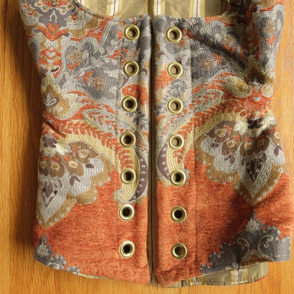Damsel In This Dress Underbust Vixen Corset Orange Floral Brocade Renaissance - Picture 3 of 10